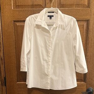 Lands End White Supima Cotton No Iron Blouse 3/4 Sleeves 16